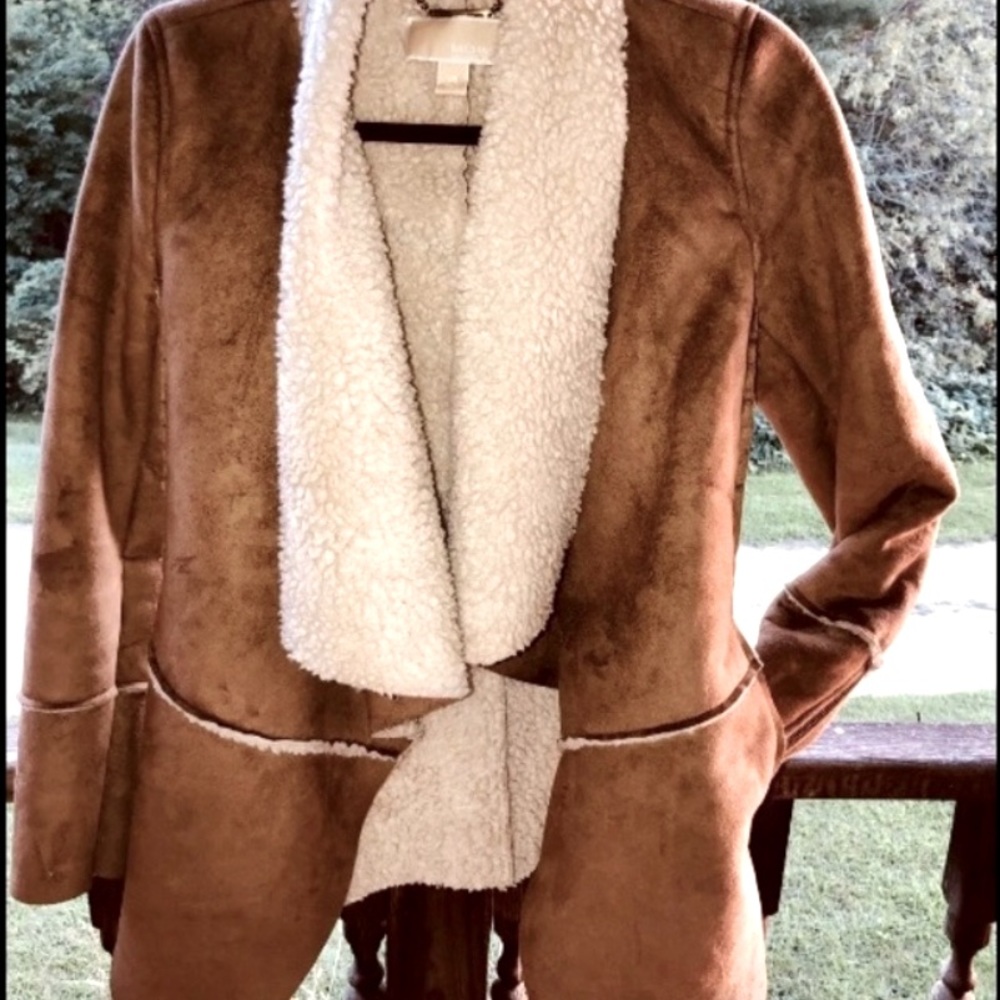 Michael Kors Shearling Trim Asymmetrical Jacket